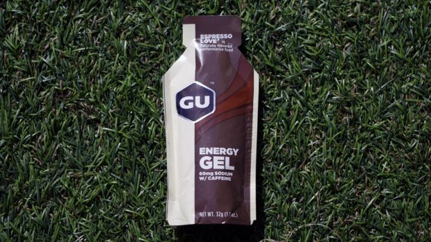 Gu running gel on some artificial grass