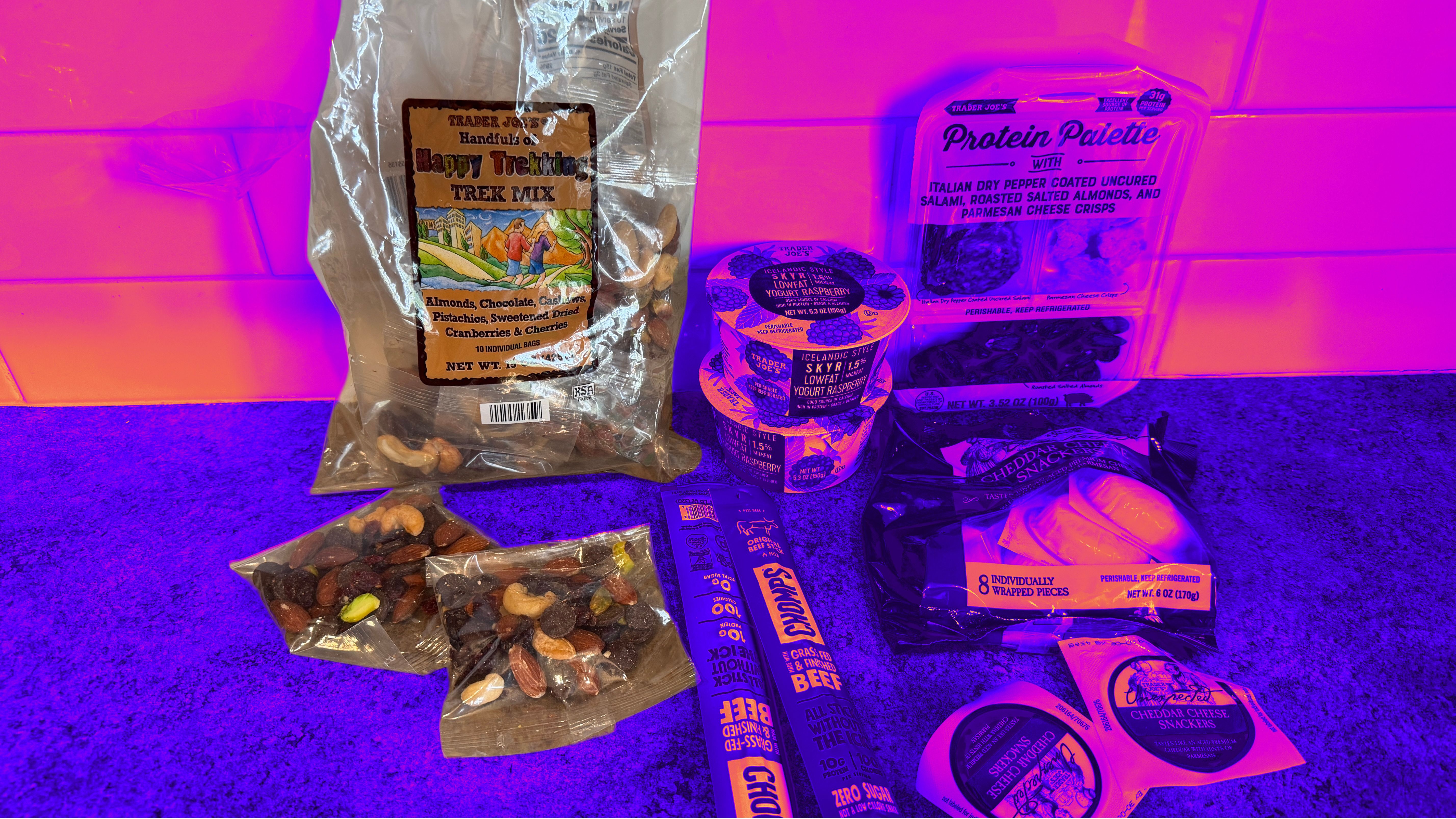 Selection of Trader Joe&amp;rsquo;s snacks on a counter top